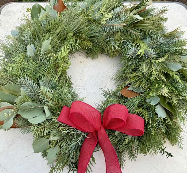 Evergreen wreath with bow